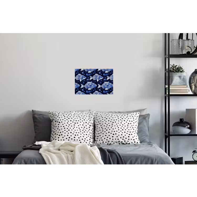 Vissen - Bloemen - Blauw Muursticker klein 286 -slaapkamer