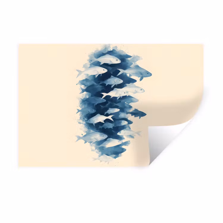 Vissen - Minimalistisch - Blauw Muursticker klein -3d