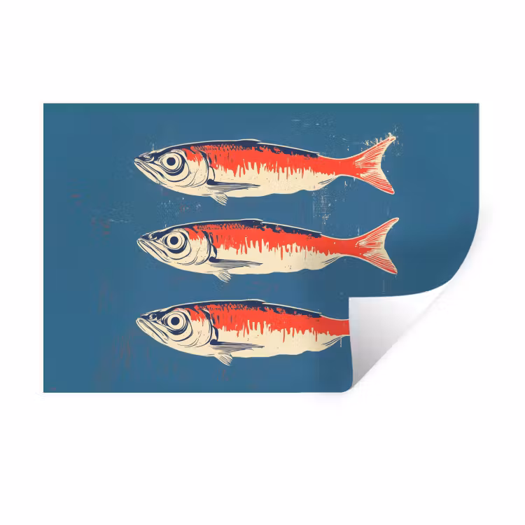 Vissen - Rood - Blauw Muursticker klein -3d
