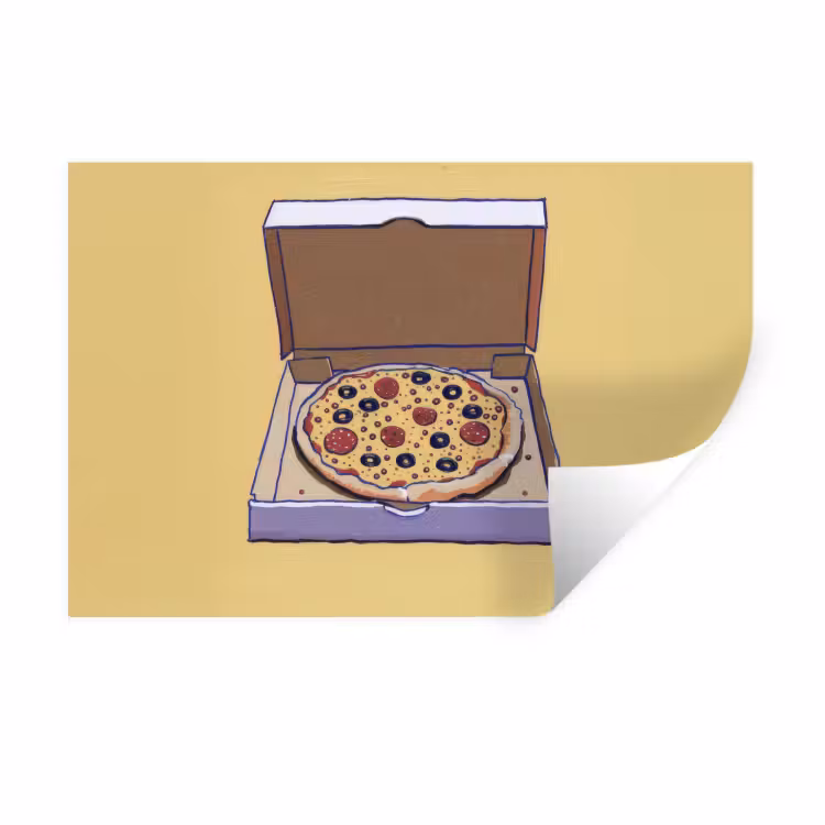 Pizza - Doos - Salami - Illustratie Muursticker klein -3d