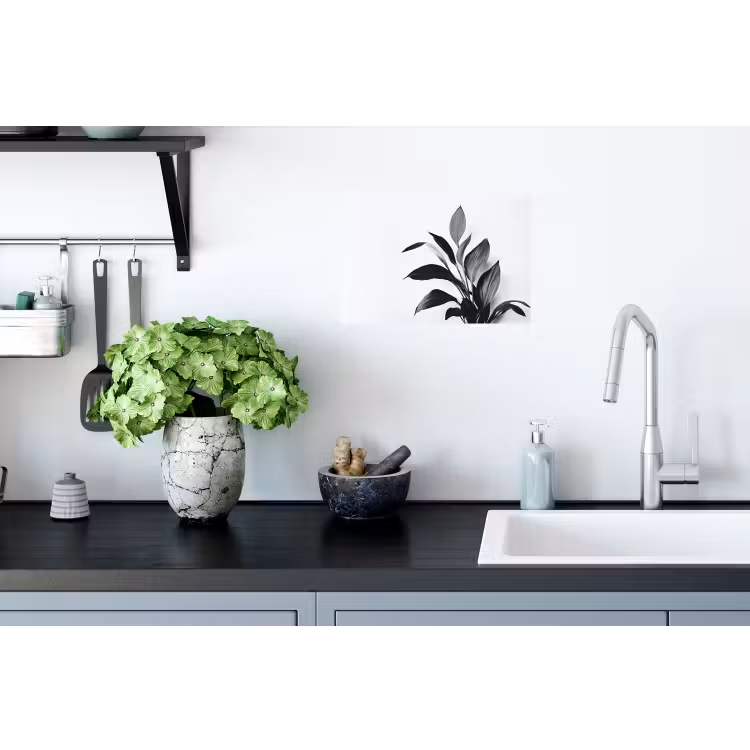 Plant - Bladeren - Minimalistisch - Zwart Muursticker klein -keuken