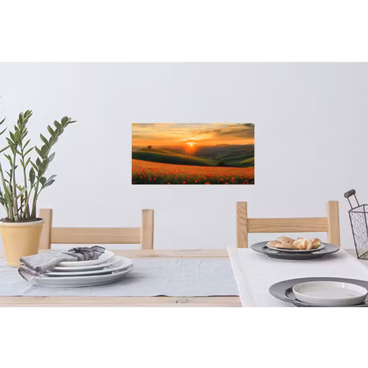 Klaprozen - Bloemen - Heuvels - Zonsondergang Muursticker klein -eettafel