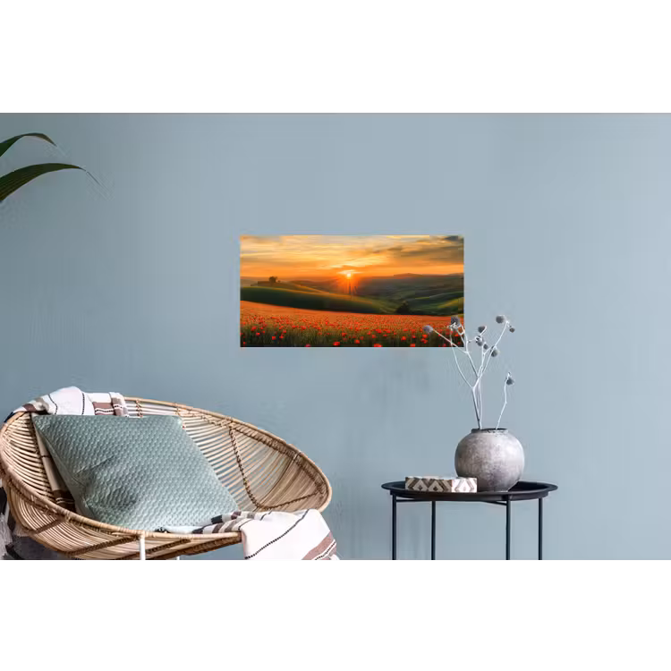 Klaprozen - Bloemen - Heuvels - Zonsondergang Muursticker klein -plant