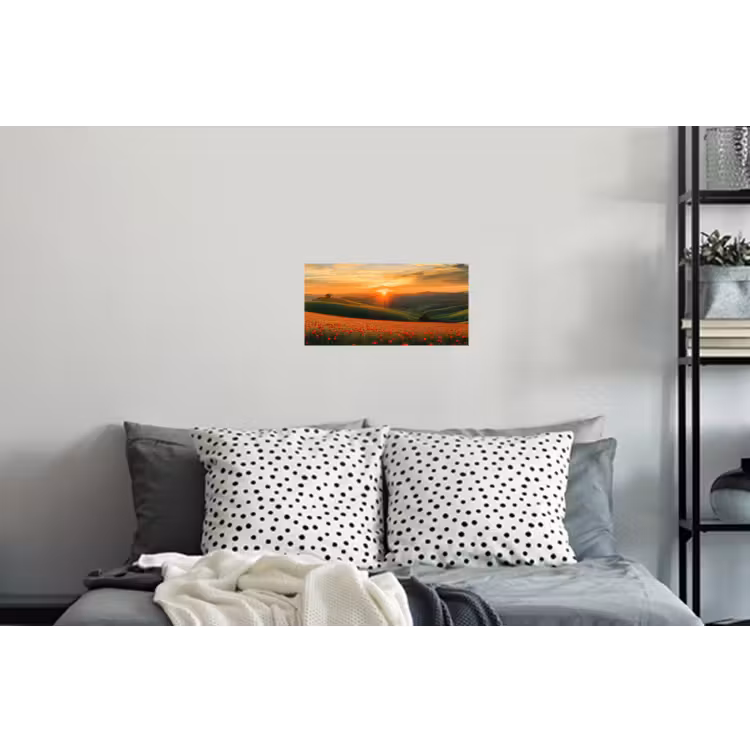 Klaprozen - Bloemen - Heuvels - Zonsondergang Muursticker klein -slaapkamer