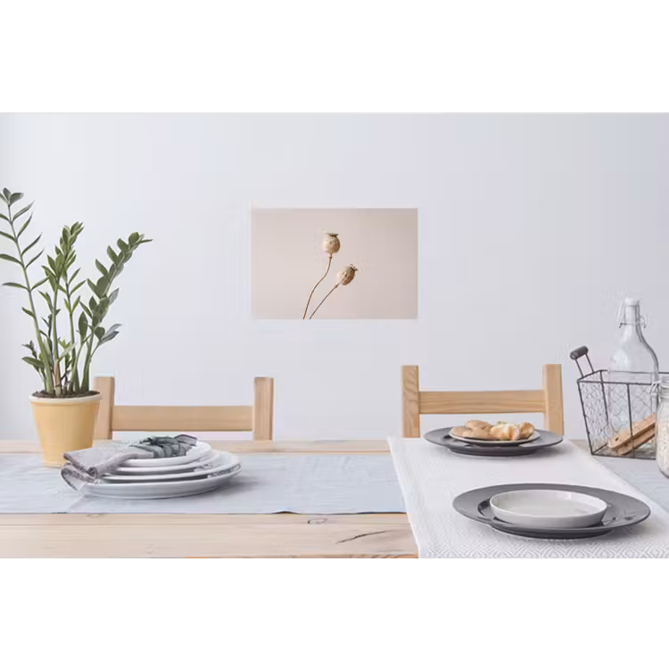 Papaverbollen - Droogbloemen - Minimalistisch - Beige - Rustig Muursticker klein -eettafel