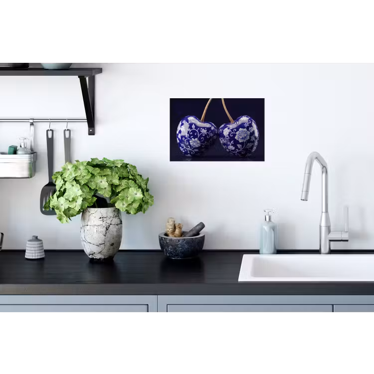 Porselein- Kersen - Delfts - Blauw Muursticker klein -keuken