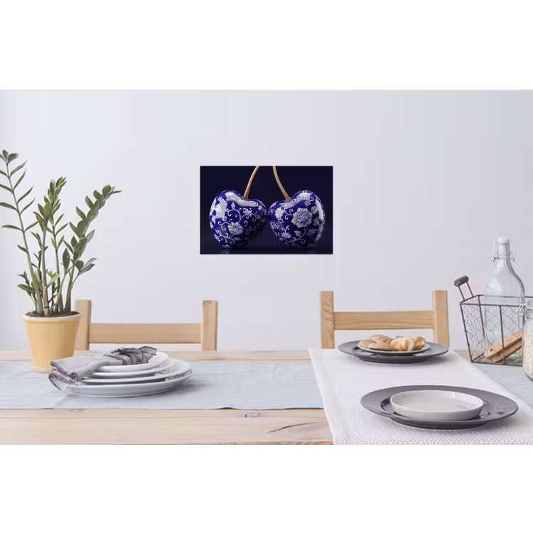 Porselein- Kersen - Delfts - Blauw Muursticker klein -eettafel