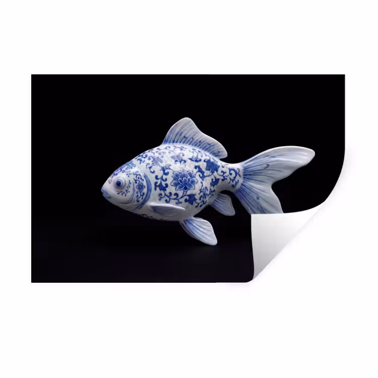 Porselein - Goudvis - Delfts - Blauw Muursticker klein -3d