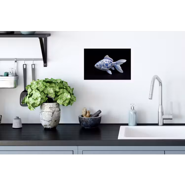 Porselein - Goudvis - Delfts - Blauw Muursticker klein -keuken