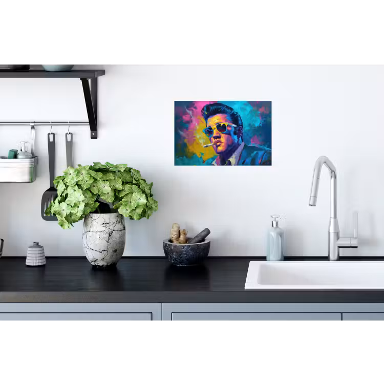 Portret - Sigaret - Kleurrijk - Bril Muursticker klein -keuken