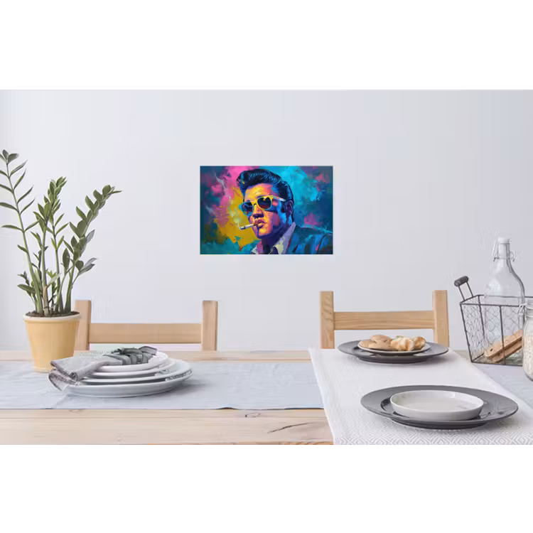 Portret - Sigaret - Kleurrijk - Bril Muursticker klein -eettafel