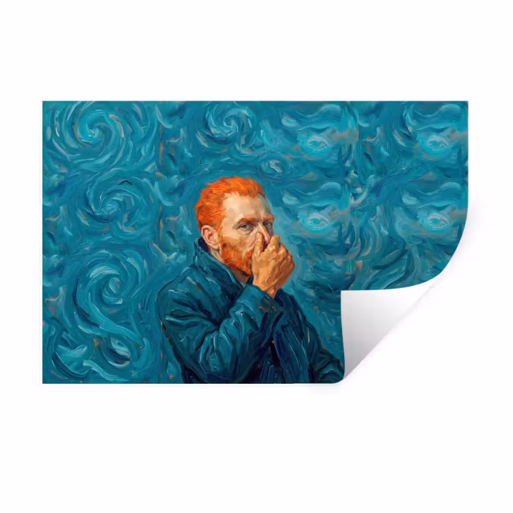 Portret - Klassiek - Blauw Muursticker klein -3d
