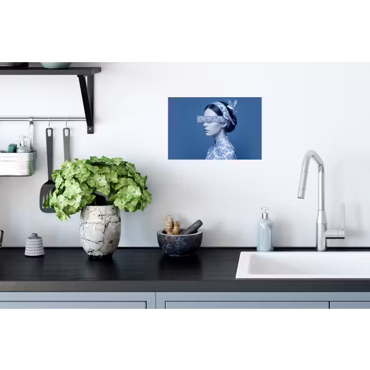 Portret - Klassiek - Wit - Blauw Muursticker klein -keuken