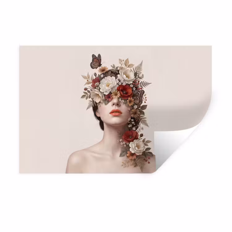 Portret - Bloemen - Cremé Muursticker klein -3d