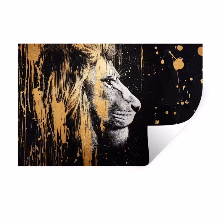 Portret - Leeuw - Abstract - Goud Muursticker klein -3d