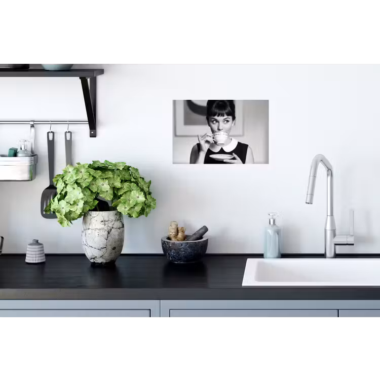 Portret - Thee - Vrouw Muursticker klein -keuken