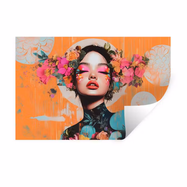 Portret - Vrouw - Abstract - Bloemen Muursticker klein -3d