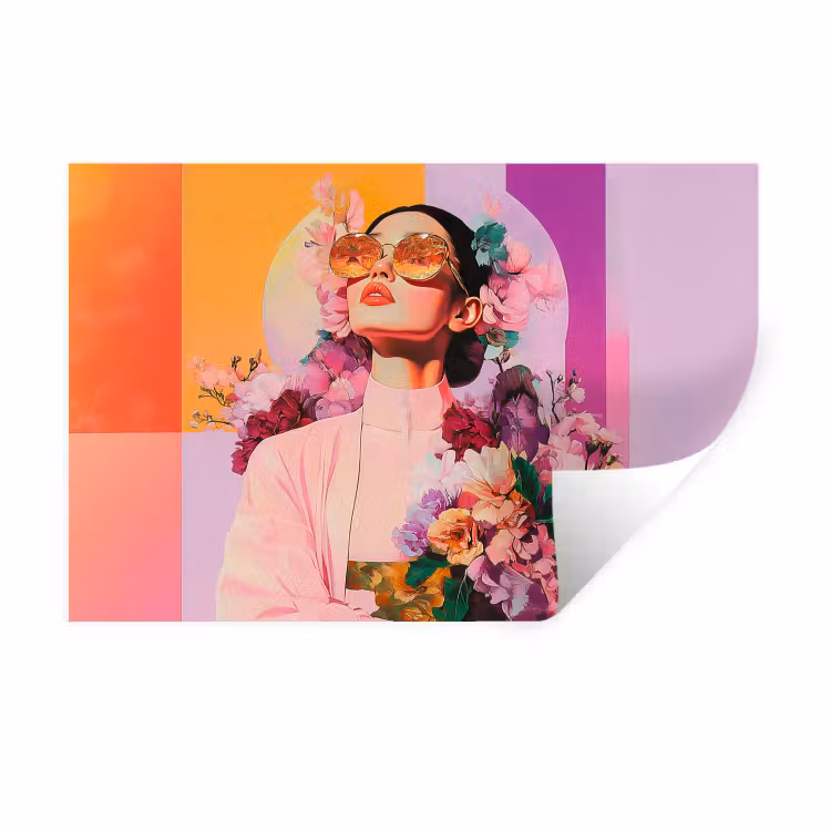 Portret - Vrouw - Abstract - Bloemen Muursticker klein -3d