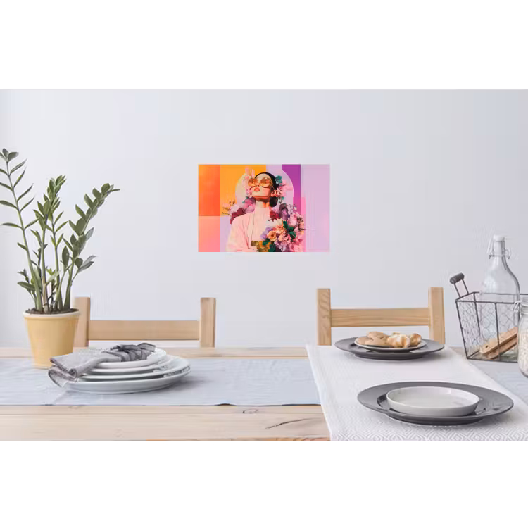 Portret - Vrouw - Abstract - Bloemen Muursticker klein -eettafel