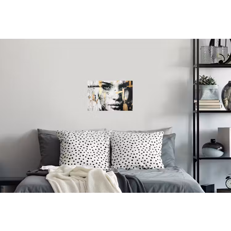 Portret - Vrouw - Penseelstreken - Goud Muursticker klein -slaapkamer