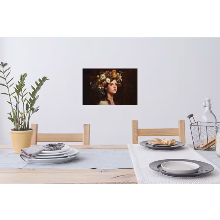 Portret - Vrouw - Bloemen Muursticker klein -eettafel