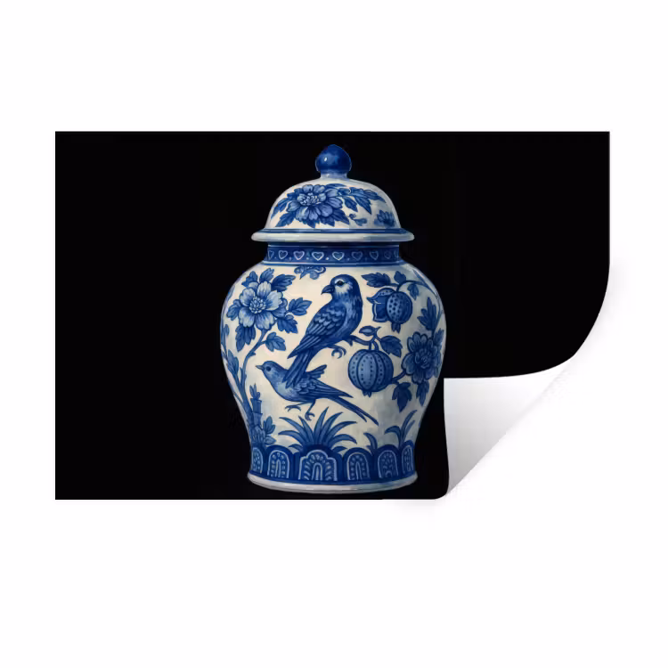 Pot - Delfts Blauw - Bloemen Muursticker klein -3d