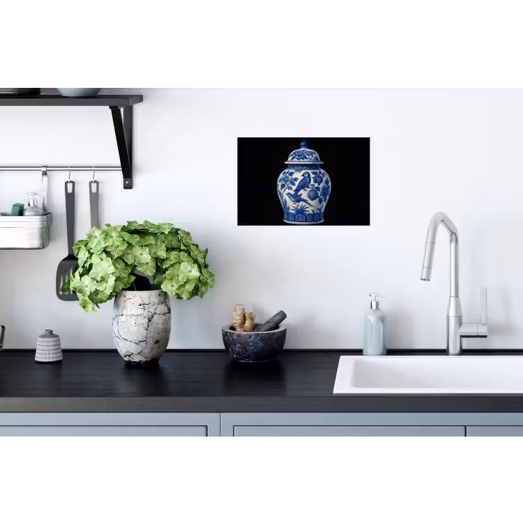 Pot - Delfts Blauw - Bloemen Muursticker klein -keuken