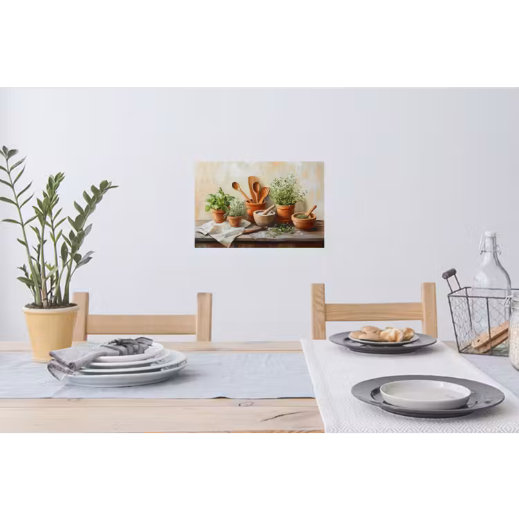 Potten - Kruiden - Hout Muursticker klein -eettafel