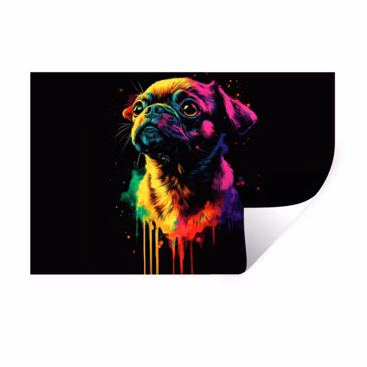 Puck - Hond - Verf - Kleuren Muursticker klein -3d