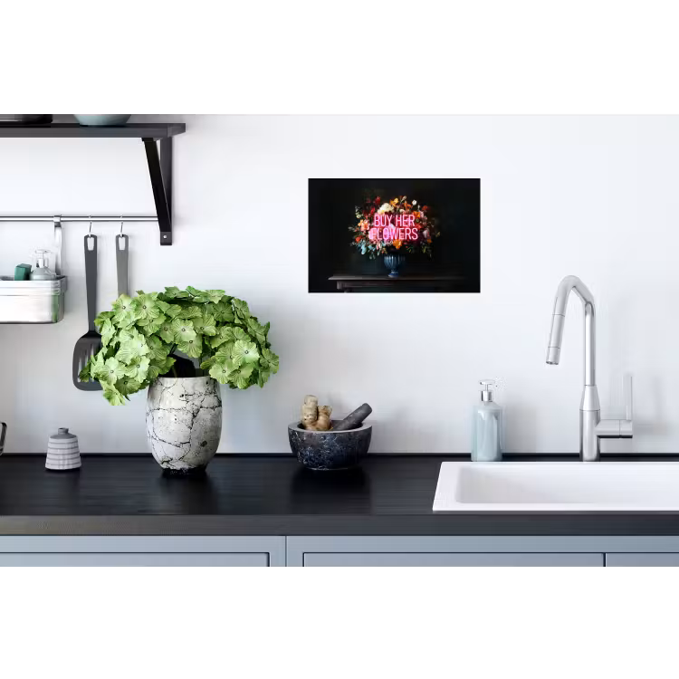Quote - Bloemen - Vaas - Neon Muursticker klein -keuken