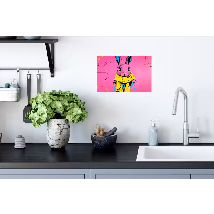 Konijn - Felroze - Sjaal - Abstract Muursticker klein -keuken