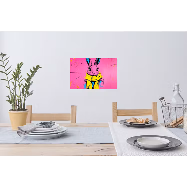 Konijn - Felroze - Sjaal - Abstract Muursticker klein -eettafel