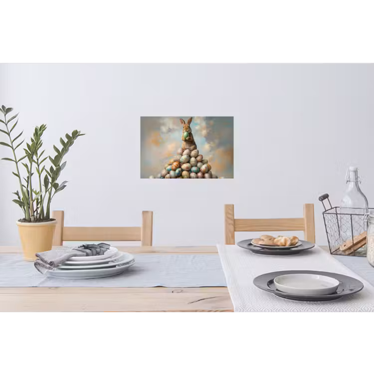 Konijn - Eieren - Kleurrijk Muursticker klein -eettafel