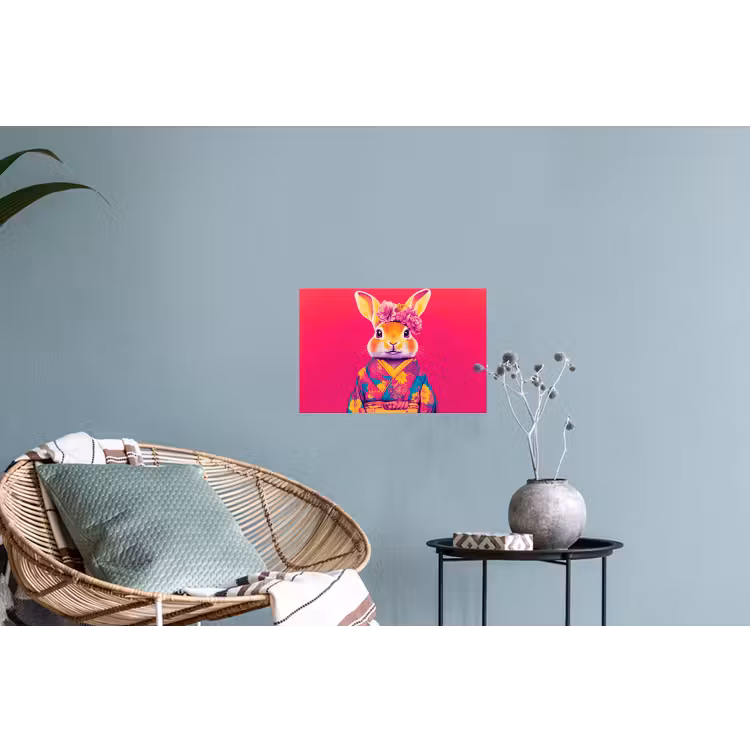Konijn - Bloemen - Kleurrijk - Kimono Muursticker klein -plant
