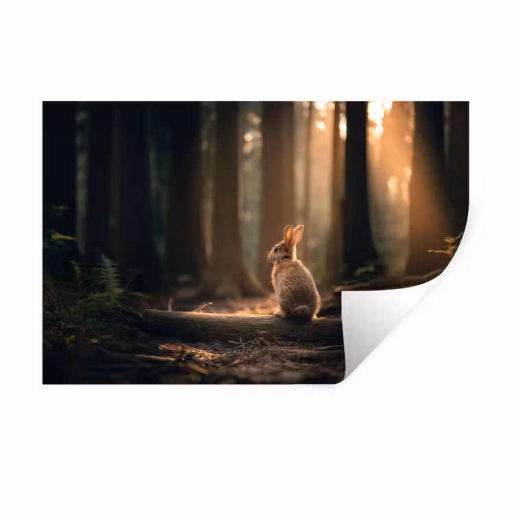 Konijn - Bos - Zonnestralen Muursticker klein -3d