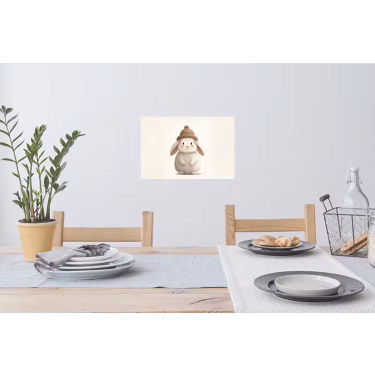 Konijn - Muts - Oren - Beige Muursticker klein -eettafel