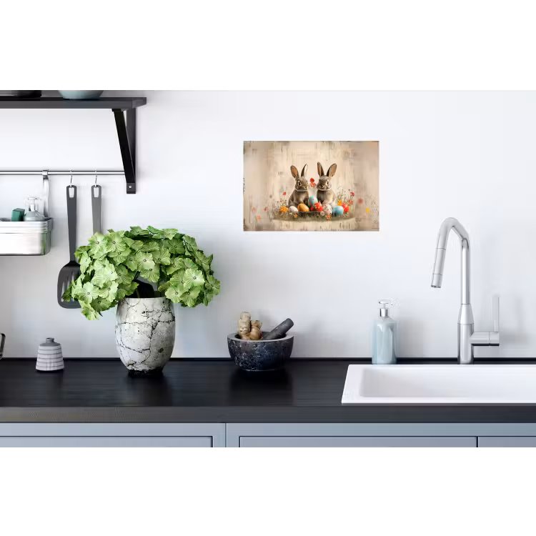 Konijnen - Bloemen - Eieren Muursticker klein -keuken