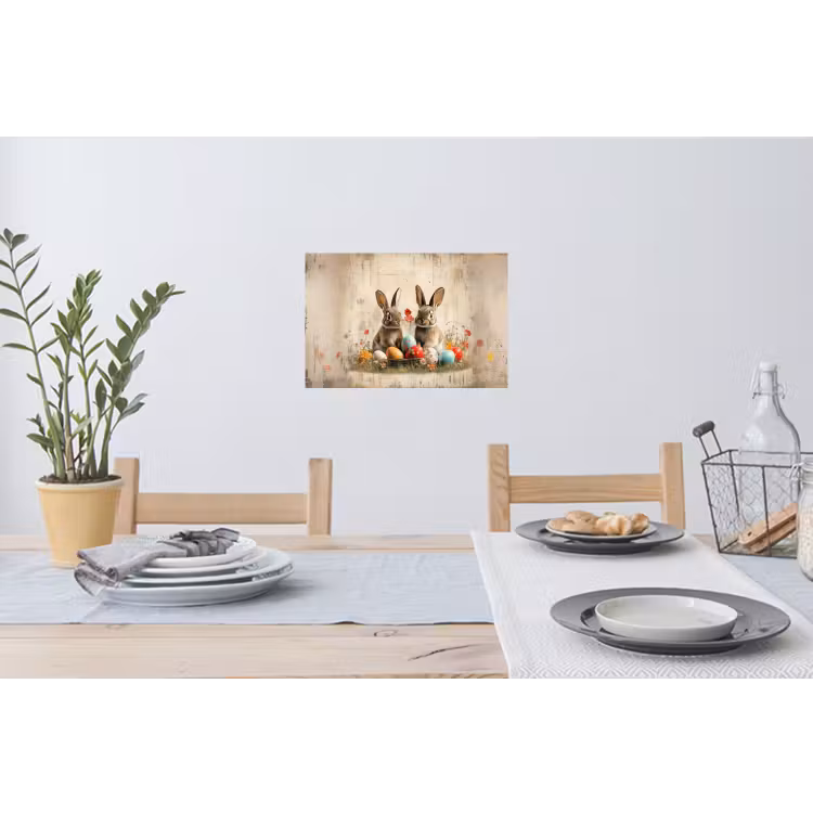 Konijnen - Bloemen - Eieren Muursticker klein -eettafel