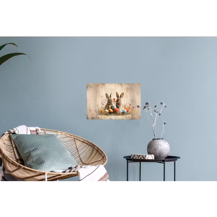 Konijnen - Bloemen - Eieren Muursticker klein -plant
