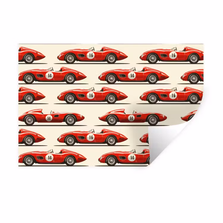 Raceauto - Retro - Rood Muursticker klein 286 -3d