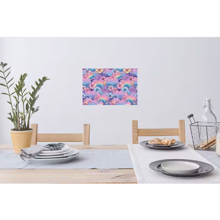Regenbogen - Bloemen - Kleurrijk - Wolken Muursticker klein -eettafel