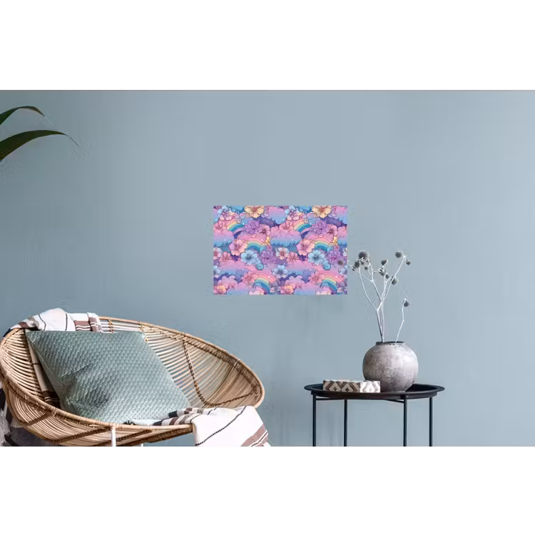 Regenbogen - Bloemen - Kleurrijk - Wolken Muursticker klein -plant