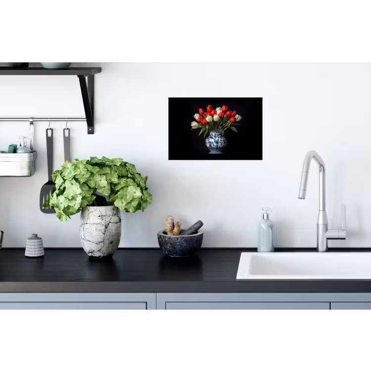 Rode - Bloemen - Tulpen - Vaas Muursticker klein -keuken