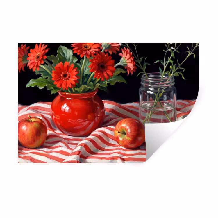 Wall Sticker - Red Flowers - Vase - Rode bloemen - Vaas Muursticker klein