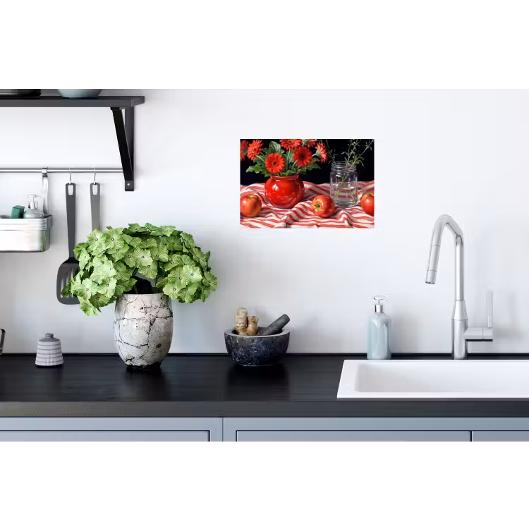 Wall Sticker - Red Flowers - Vase - Rode bloemen - Vaas Muursticker klein