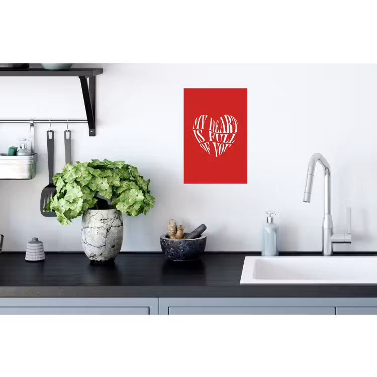 Rood - Hart- Tekst - Valentijn Muursticker klein -keuken