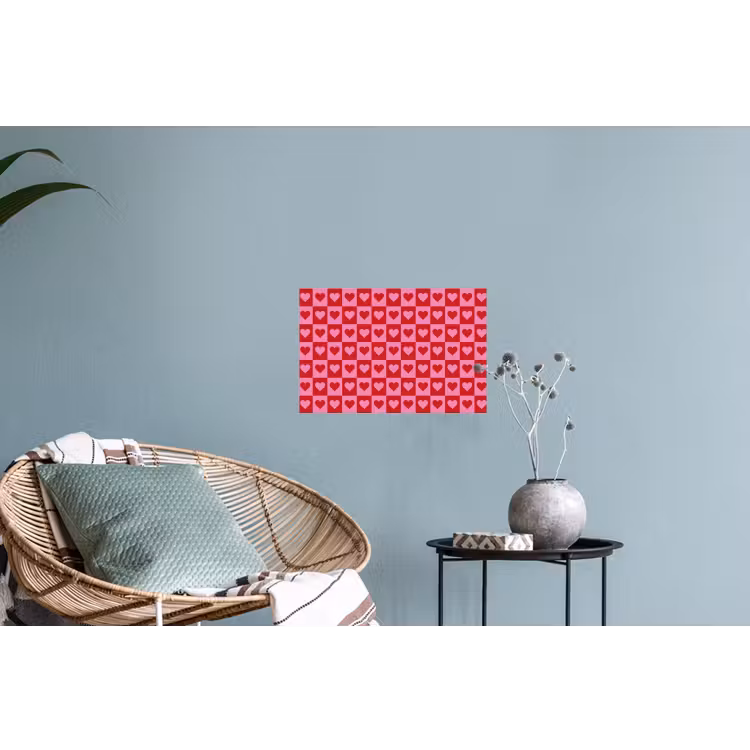 Rood - Roze - Schaakbord - Valentijn Muursticker klein -plant