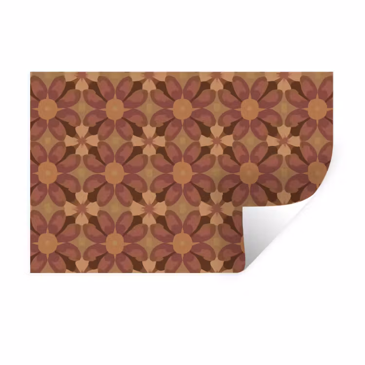 Retro - Bloemen - Bruin Muursticker klein 286 -3d