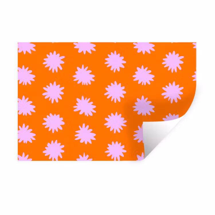 Retro - Bloemen - Oranje Muursticker klein 286 -3d