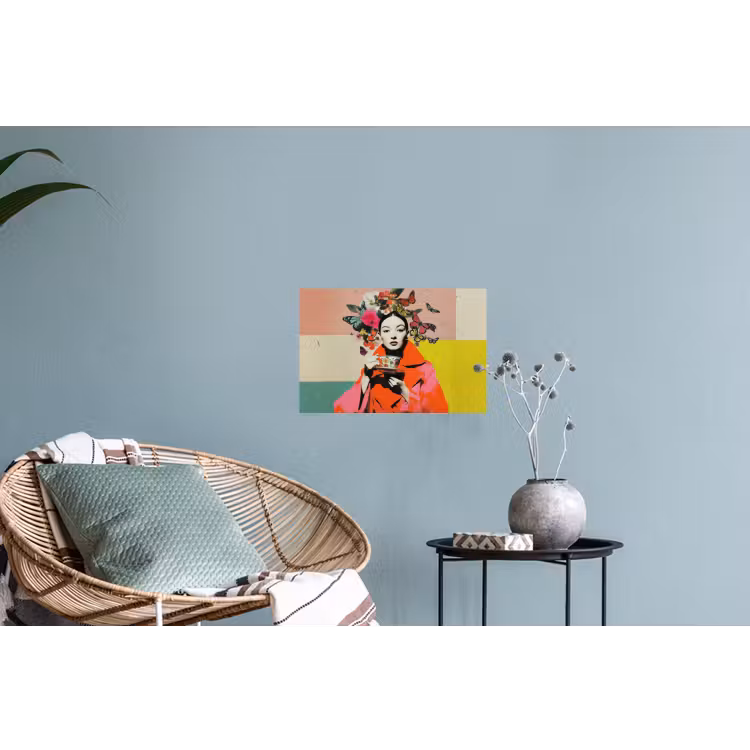 Retro - Vrouw - Kopje - Vlinders Muursticker klein -plant